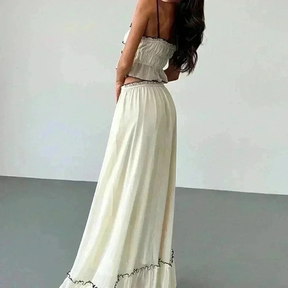 Apricot Casual Women's Vacation Contrast Trim Layered Camisole Top & Skirt - Picture 4 of 9